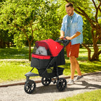 Poussette pour chien chariot pliable 3 roues tout-terrain EVA 12" auvent ajustable 2 laisses 109,5x57,5x106,5cm rouge-1