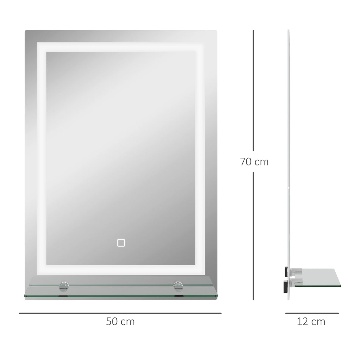 Miroir lumineux LED mural de salle de bain avec étagère intégrée 3 couleurs luminosité réglable interrupteur tactile-2