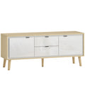 Meuble TV, meuble télé pour jusqu'à 55 pouces, 2 portes à haute brillance, 2 tiroirs silencieux, 120 x 35 x 50 cm, blanc-0