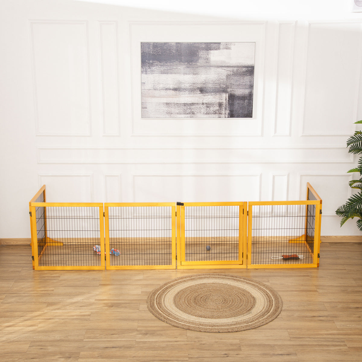 Barrière de sécurité pour chien barrière pliable à 6 panneaux avec pieds amovibles 432 x 36 x 70 cm jaune-9