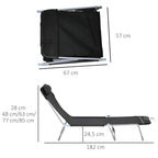 Bain de soleil transat chaise longue inclinable pliable avec oreiller dossier réglable sur 5 niveaux noir-2