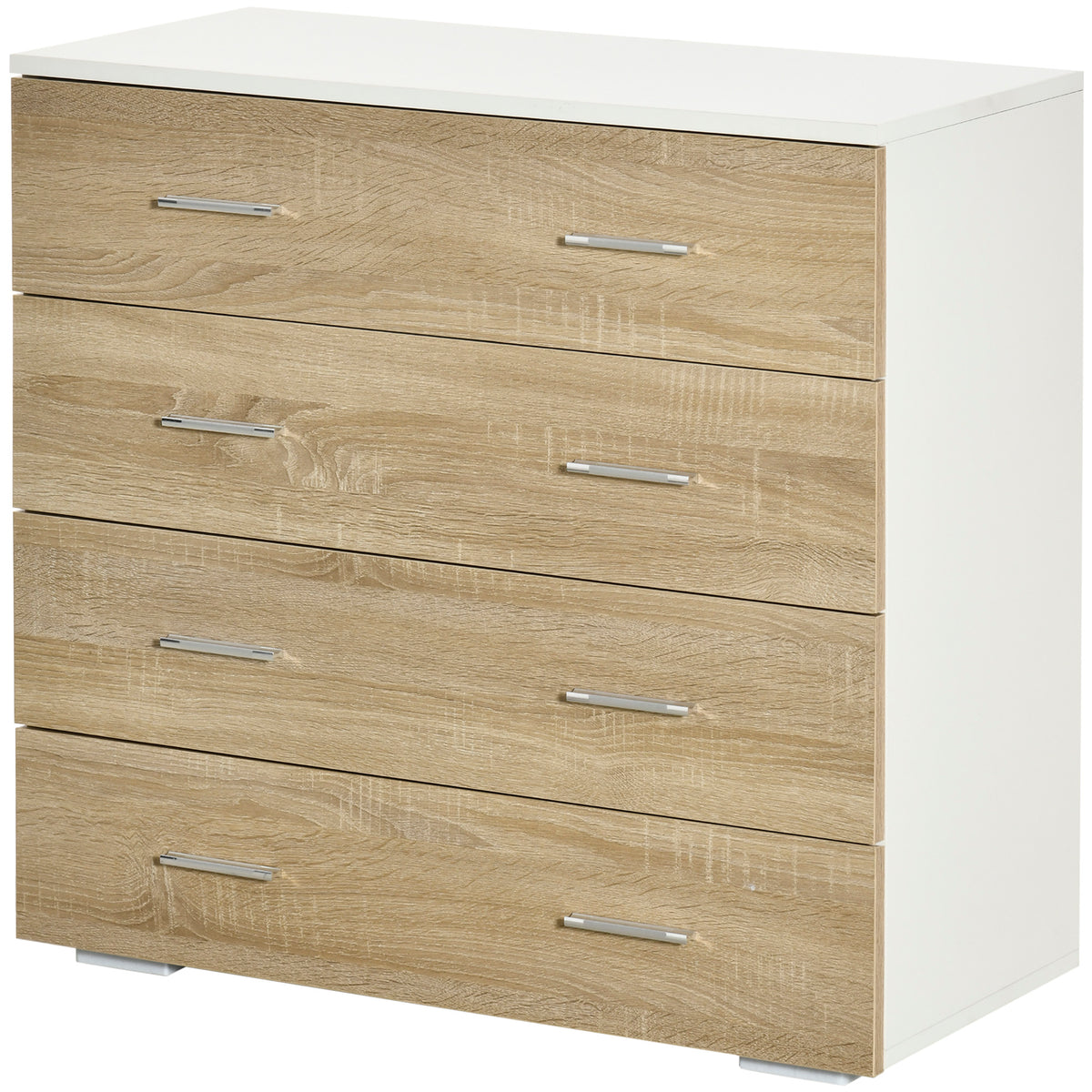 Commode Meuble de Rangement Style Contemporain 4 tiroirs 76 x 35 x 72 cm Blanc et Couleur Bois-6