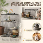Enclos pour petits animaux, cage à lapin modulable 3 niveaux, 39 panneaux avec rampes, en métal, 70 x 70 x 105 cm, noir-6