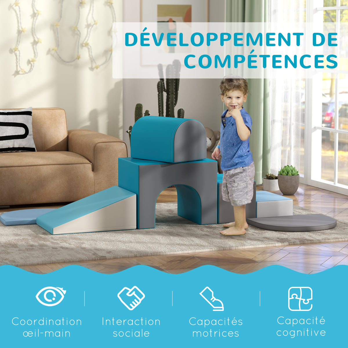 7PCS Module motricité bébé parcours motricité bébé en mousse EPE pour enfants d'âge préscolaire, multicolore-3