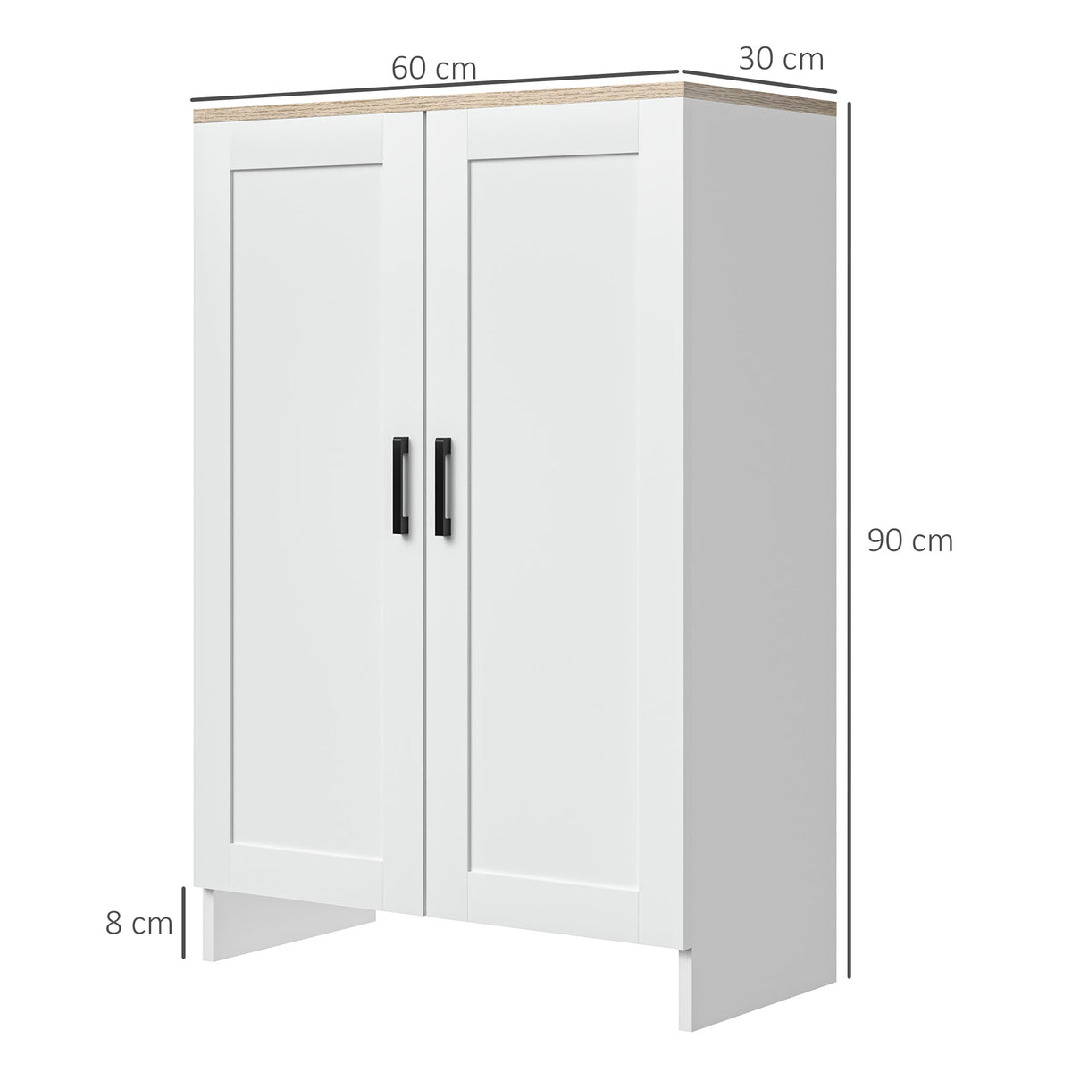 Buffet meuble cuisine rangement avec placard à portes et étagères réglables, 60 x 30 x 90 cm, blanc-6