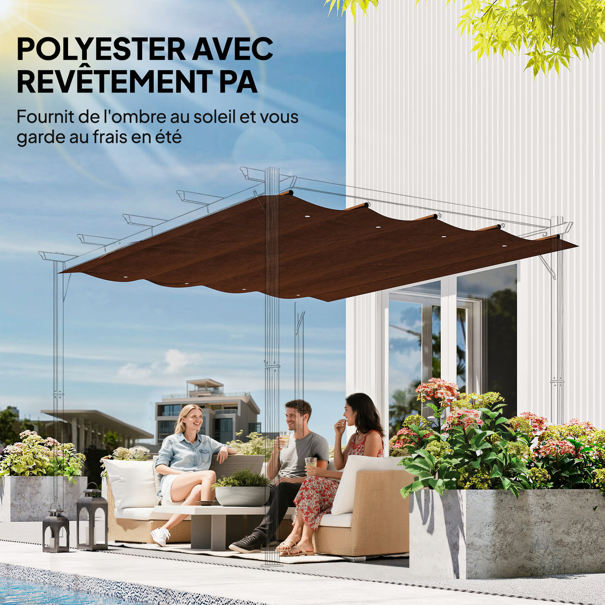 Toile de toit de rechange pour pergola toile de remplacement protection solaire Anti-UV pour pergola de 3 x 2 m café-4