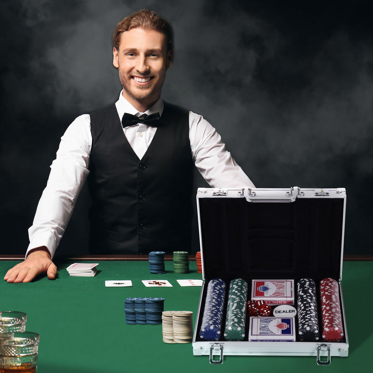 Mallette de Poker Coffret de Poker Complet avec 200 jetons 2 Jeux de Cartes + 2 clés Aluminium-1