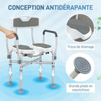 Tabouret de douche, tabouret de bain avec siège rembourrée en U amélioré et accoudoirs, hauteur réglable, gris-6