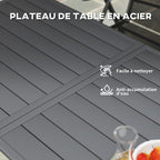 Table à manger de jardin pour 6 personnes avec plateau à lattes pour jardin, patio, terrasse, 150 x 80 x 74 cm, gris-4
