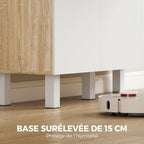 Buffet haut cuisine, armoire de cuisine, 6 portes, tiroir et étagères ouvertes, 120x40x175cm, blanc et bois naturel-5