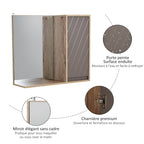Miroir de Salle de Bain avec étagère et Placard - système Fixation intégré - Panneaux Particules chêne Clair Gris-5