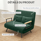 Canapé convertible 2 places 4 en 1, canapé-lit avec dossier réglable sur 5 niveaux, 2 coussins, 102 x 73 x 81 cm, vert-5