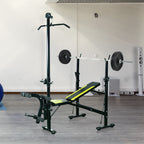 Banc de musculation Fitness entrainement complet dossier réglable cordes traction curler supports barre et haltères noir et jaune-1