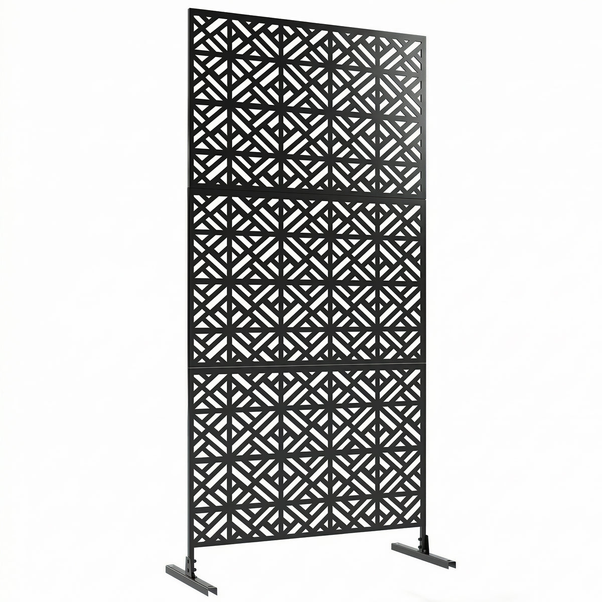 Panneau Brise Vue décoratif Extérieur Claustra Décoratif Jardin 3 Panneaux à motif géométrique métal 92x40x192cm Noir-0