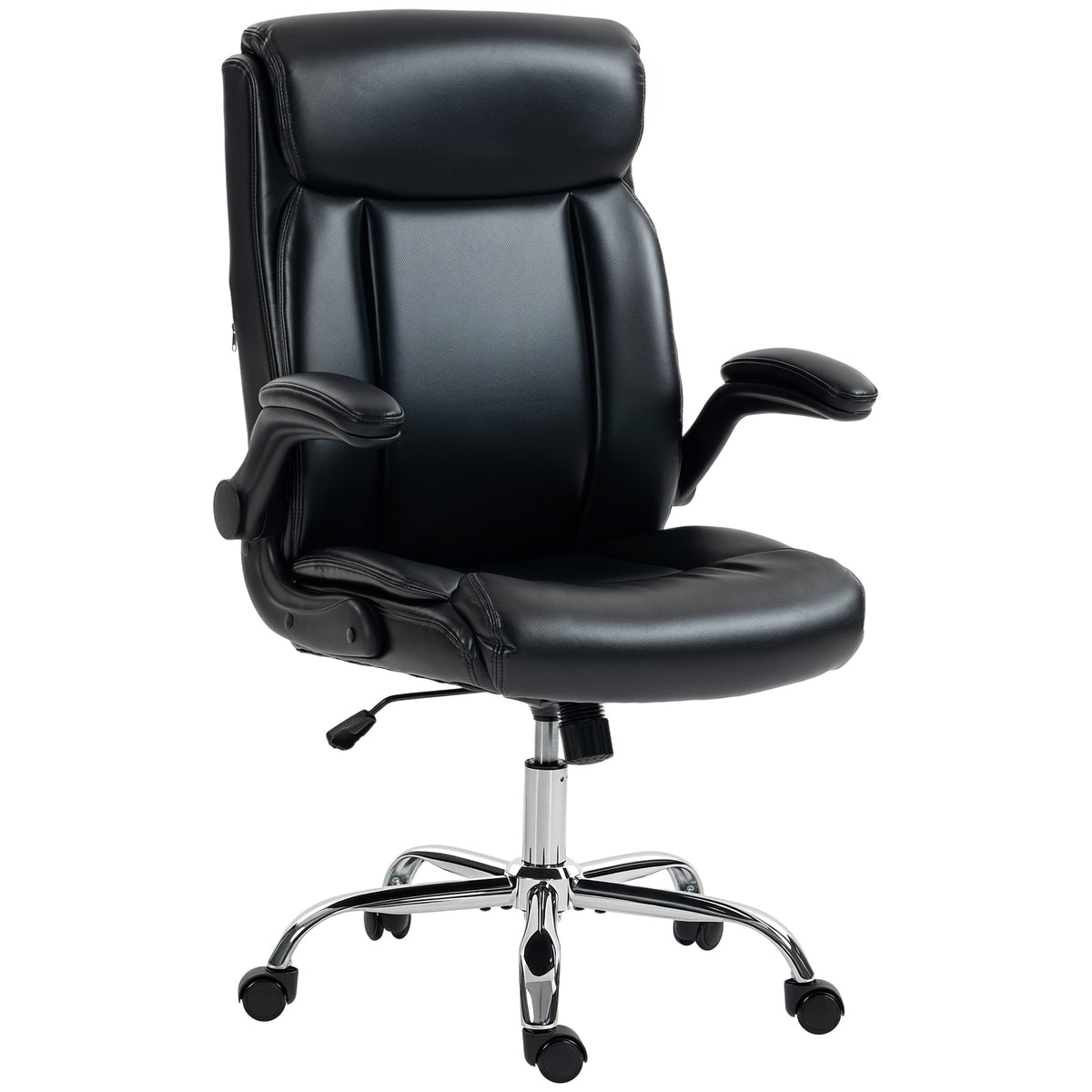 Chaise Bureau Ergonomique avec Accoudoirs Relevables, Fauteuil de Bureau en PU, Hauteur Réglable, Fonction Bascule, Noir-0
