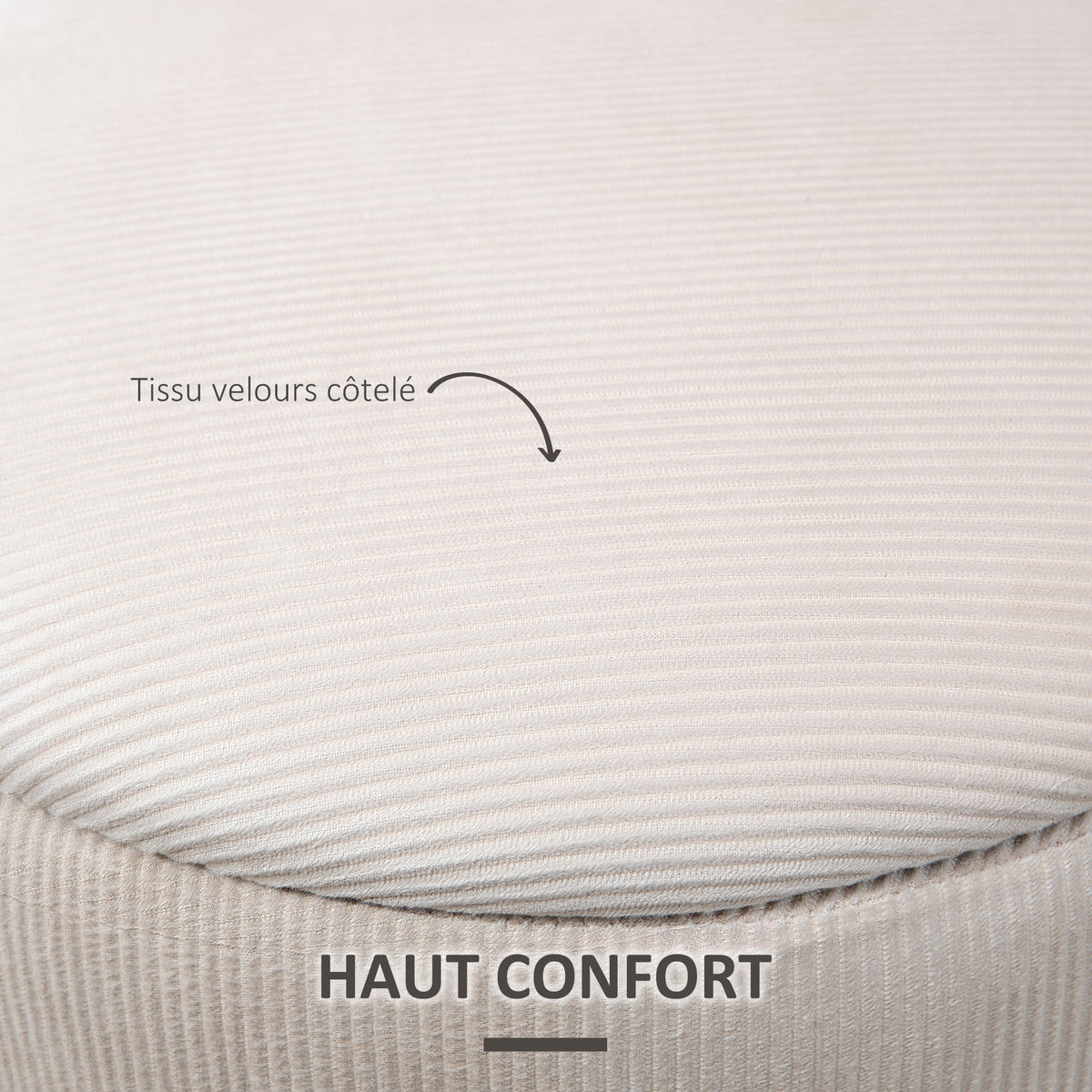 Lot de 2 poufs tabourets repose-pieds coffre de rangement en tissu aspect velours côtelé Ø40 cm et Ø30 cm, crème-5