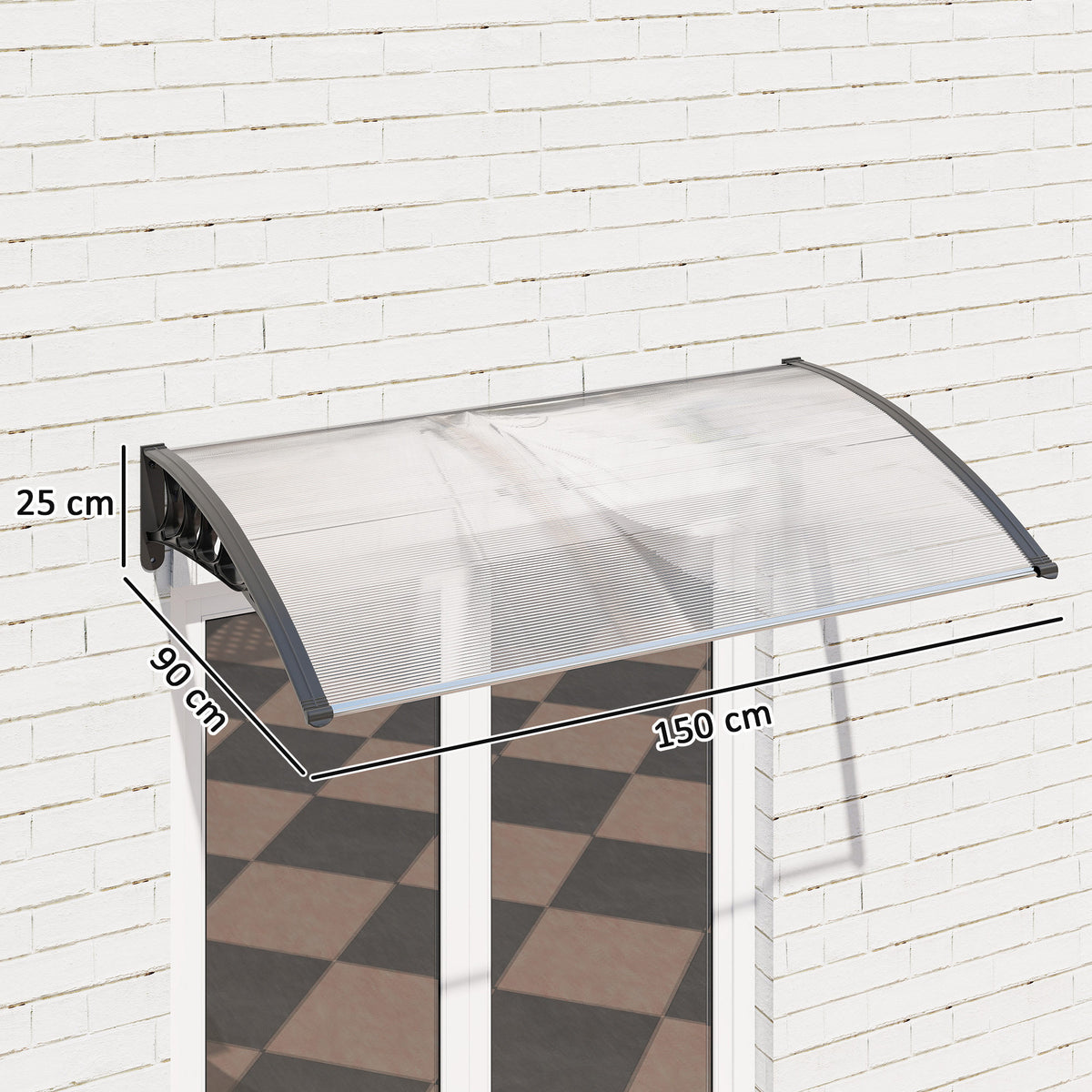 Auvent de porte d'entrée toit marquise en polycarbonate protection contre pluie neige UV 0,9 x 1,5 m, transparente-2
