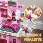 Cuisine enfant accessoires 33 PCS jouet d'imitation pour enfant dinette enfant 3-6 ans lumières et sons réalistes rose-4