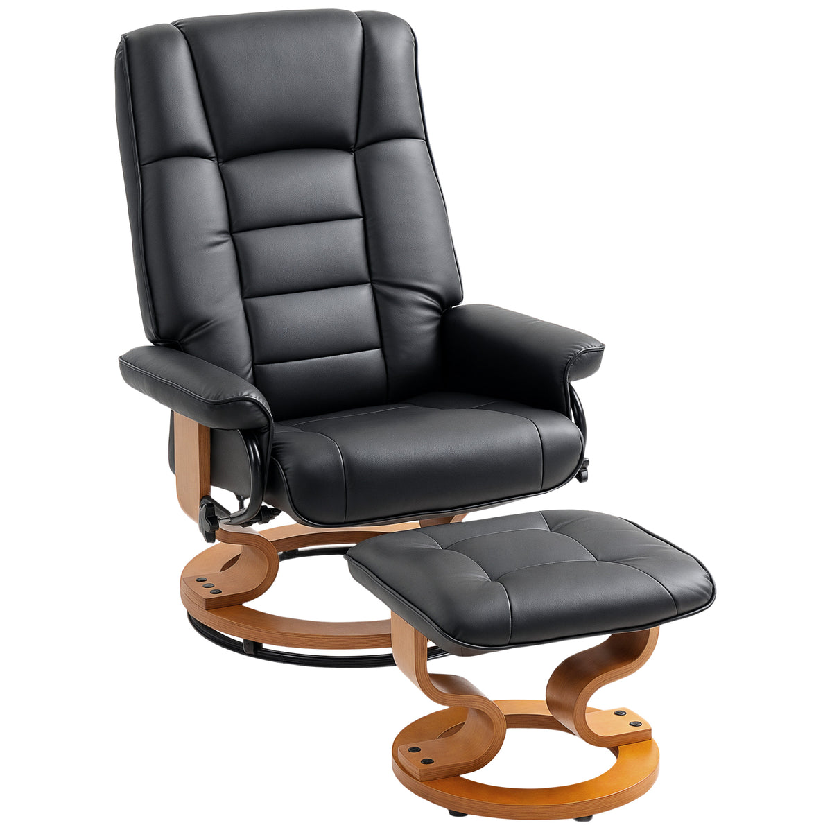 Fauteuil de relaxation inclinable avec repose-pied, pivotant, cadre en bois , revêtement synthétique noir-0