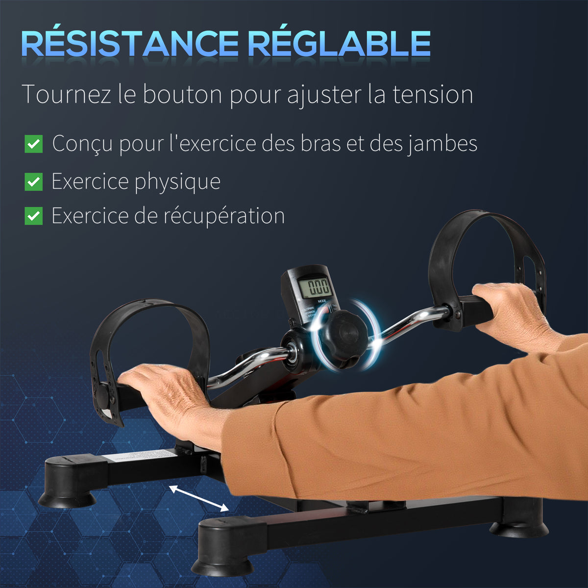 Pédalier d'appartement mini vélo d'appartement résistance ajustable écran LCD 33-43 x 40 x 24,5-34,5 cm en acier noir-4