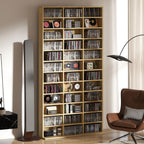 Rangements pour CD et DVD, étagère rangement 1116 CD/528 DVD, 36 compartiments et étagères réglables, chêne-9