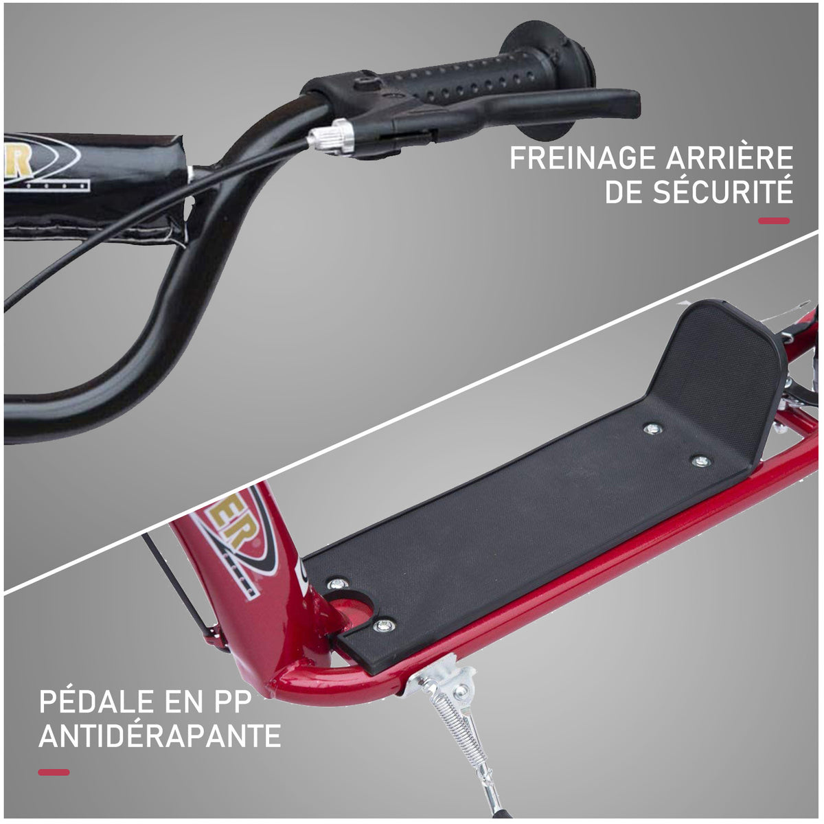 Trottinette enfant patinette pneus 30 cm Hauteur Guidon réglable poignée Frein et béquille Acier pour enfants à partir de 5 ans Rouge-5