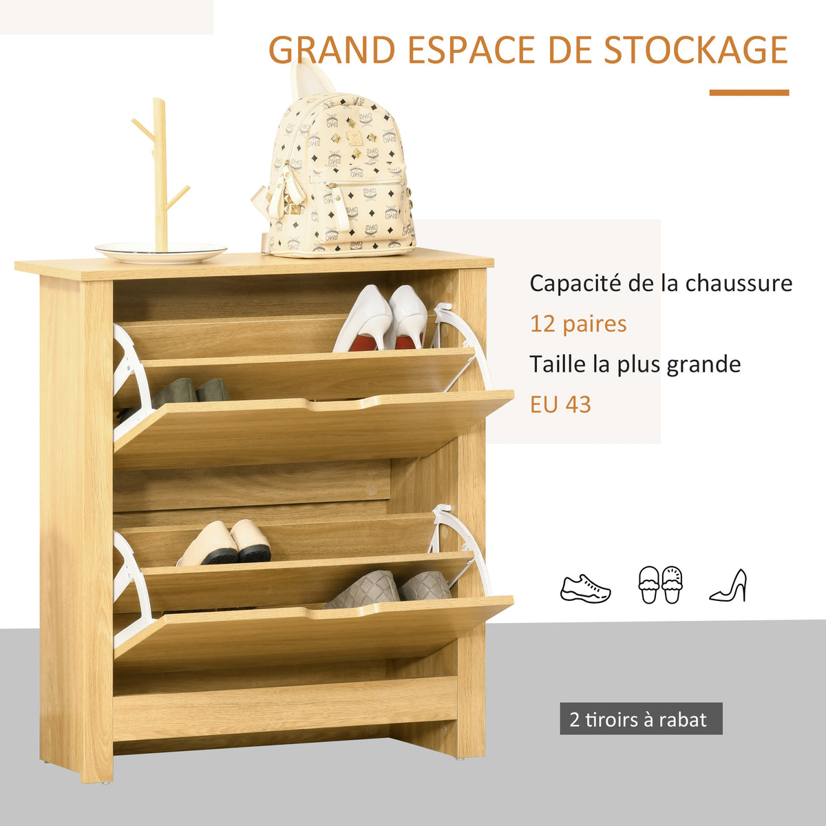 Meuble chaussure entrée, armoire à chaussures meuble d'entrée et couloir - 2 portes abattantes 2 compartiments-3