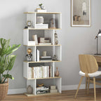 Bibliothèque style scandinave meuble de rangement 5 étagères anti-basculement Charge 25 kg aspect bois & Blanc-1