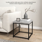 Lot de 2 tables gigognes tables basses carrées tables de salon cadre en acier et plateaux en bois gris-4