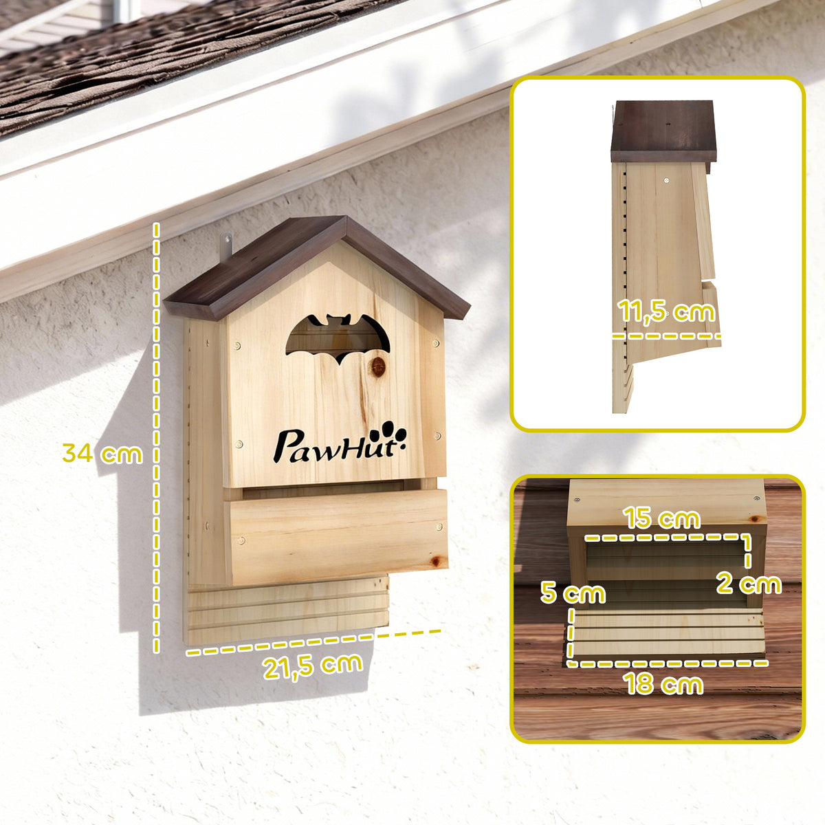 Lot de 3 Nichoirs Chauve Souris en Bois abri à chauves-souris 23 x 9,5 x 36,5 cm effet bois naturel-2