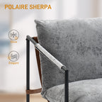 Fauteuil salon, fauteuil d'appoint rembourré en velours imprimé, large assise et structure en acier, 77x91x80cm, gris-4