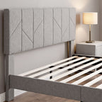 Cadre de Lit 140 x 190 cm avec Sommier et Tête Réglable, Lit Double Rembourré en Lin, Rangement au-dessous, Gris-9
