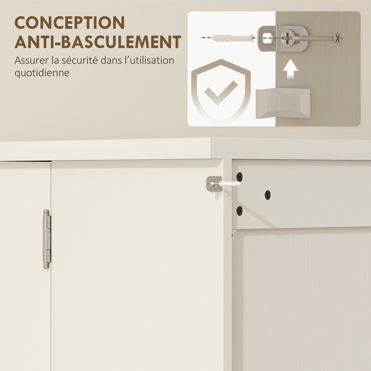 Buffet cuisine armoire de cuisine 5 niveaux avec portes et étagères réglables 60l x 40P x 120H cm grain de bois crème-6