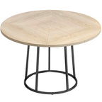 Table à Manger Ronde pour 4 à 6 Personnes, Ø 120 x 75 cm, Table de Cuisine avec Piétement Conique en Métal, Bois Naturel-0