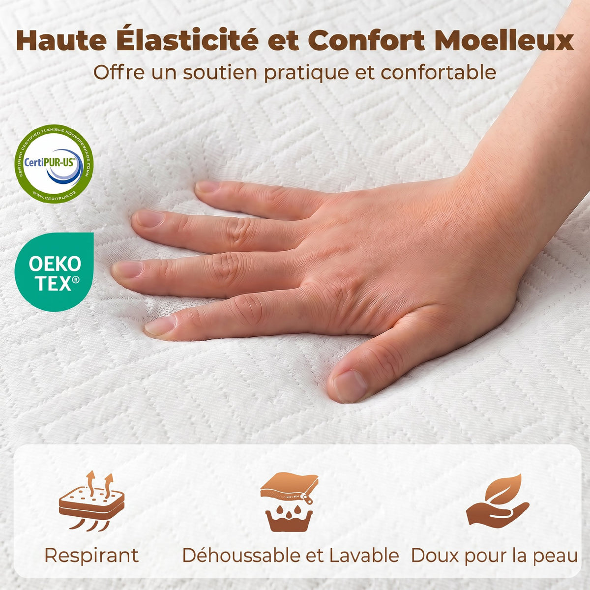 Matelas Pliant en 3 Parties, 140x190x15cm, Matelas d'Appoint en Mousse à Mémoire de Forme au Gel, Blanc-4