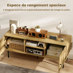 Meuble TV, meuble télé jusqu'à 55 pouces avec 2 portes, 2 compartiments ouverts, pieds en acier, 120x40x50cm, chêne-3