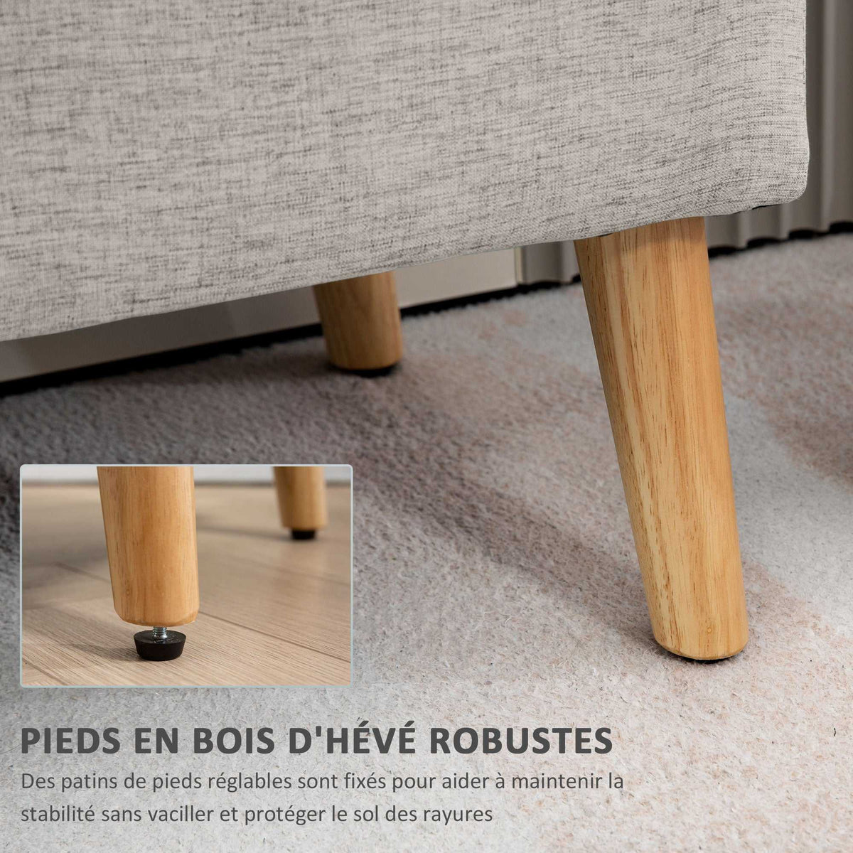 Banc coffre rangement rembourré aspect lin pour chambre à coucher, entrée, salon, charge 220 Kg, 110 x 39 x 45 cm, beige-4