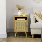 Table de chevet table de nuit avec placard porte cannage et niche design vintage 39 x 35 x 60 cm naturel-7
