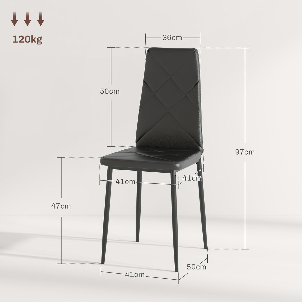 Lot de 2 chaises de salle à manger avec dossier haut, revêtement synthétique et pieds en acier, noir-2
