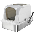 Maison de toilette pour chat bac à litière fermé bac acier inoxydable, nettoyage facile, 60,4 x 40,4 x 41,8 cm, blanc-0