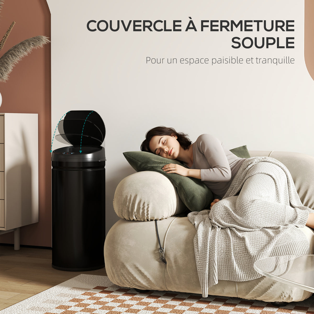 Poubelle cuisine automatique 42L acier inoxydable, poubelle à couvercle à fermeture en douceur, 30,5x30,5x68cm, noir-6