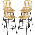 Lot de 4 tabourets de bar, chaises de bar, dossier en cannage et repose-pieds, cadre en acier, 42,5x52x102cm, jaune-0