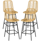 Lot de 4 tabourets de bar, chaises de bar, dossier en cannage et repose-pieds, cadre en acier, 42,5x52x102cm, jaune-0