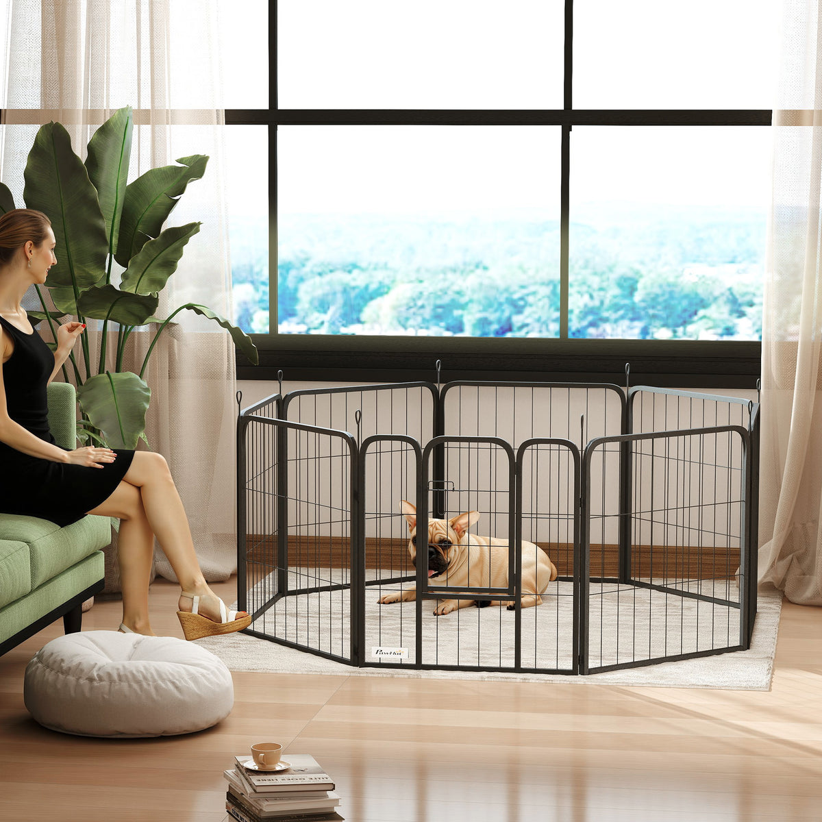 Parc pour chien enclos chien 8 panneaux modulable et pliable acier avec porte pour chiot intérieur extérieur 60 cm noir-9