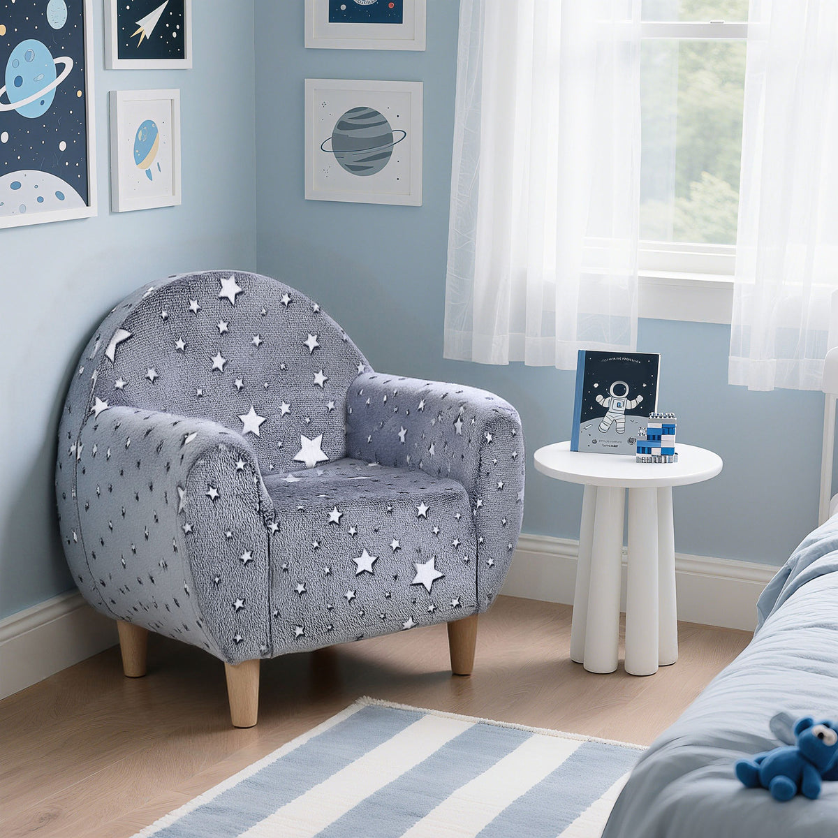 Fauteuil enfants canapé pour enfants hosphorescent avec motif étoilé, tissu velours, pour garçons et filles, gris-9