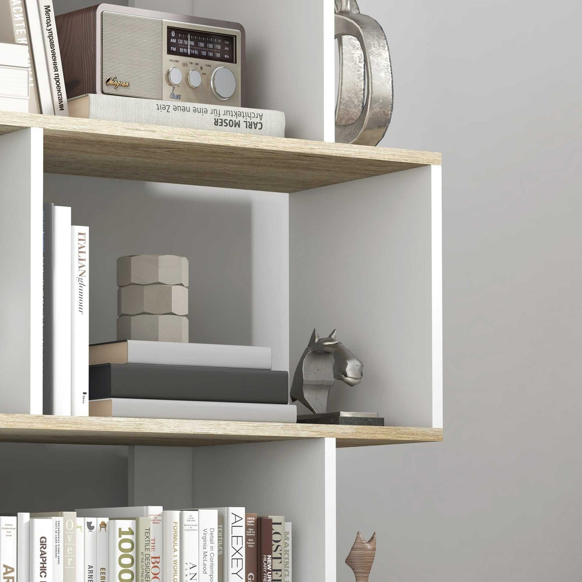 Bibliothèque style scandinave meuble de rangement 5 étagères anti-basculement Charge 25 kg aspect bois & Blanc-6