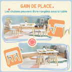 Ensemble table et 2 chaises enfant design scandinave motif oreille de lapin bois pin blanc-5