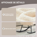 Fauteuil à bascule, chaise à bascule, avec assise de 10 cm d'épaisseur, pieds incurvés en acier, beige et noir-5