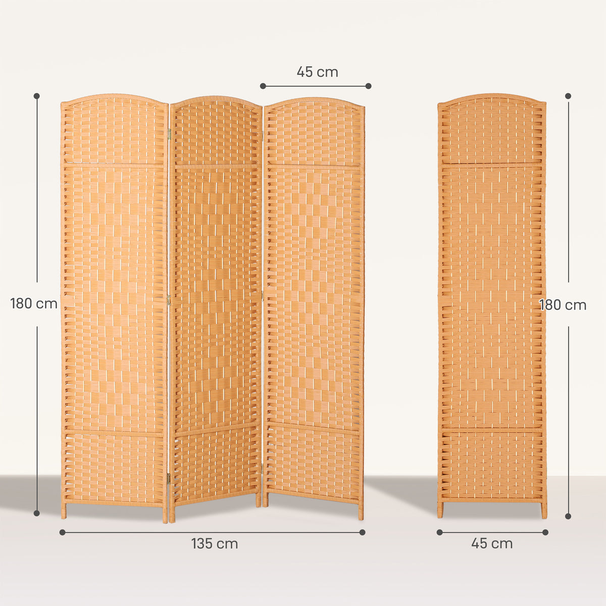 Paravent intérieur en bois 3 panneaux séparateur de pièce pliable pour salon chambre 135 x 180 cm brun clair-2