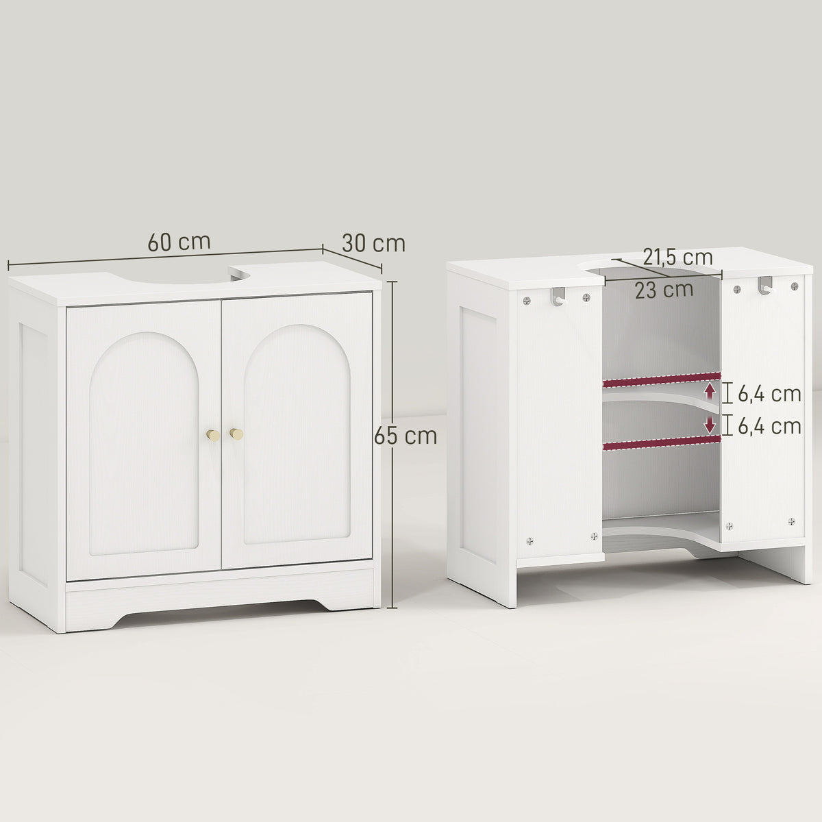 Meuble sous lavabo salle de bain avec placard à portes et étagère réglable, pour bassin avec ou sans pédestal, blanc-2